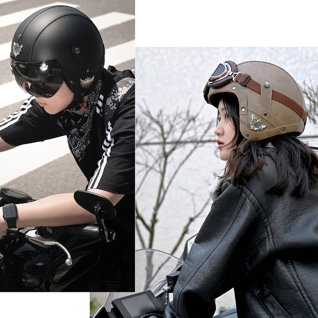 Moto électrique Retro Four Seasons Casque de moto en cuir