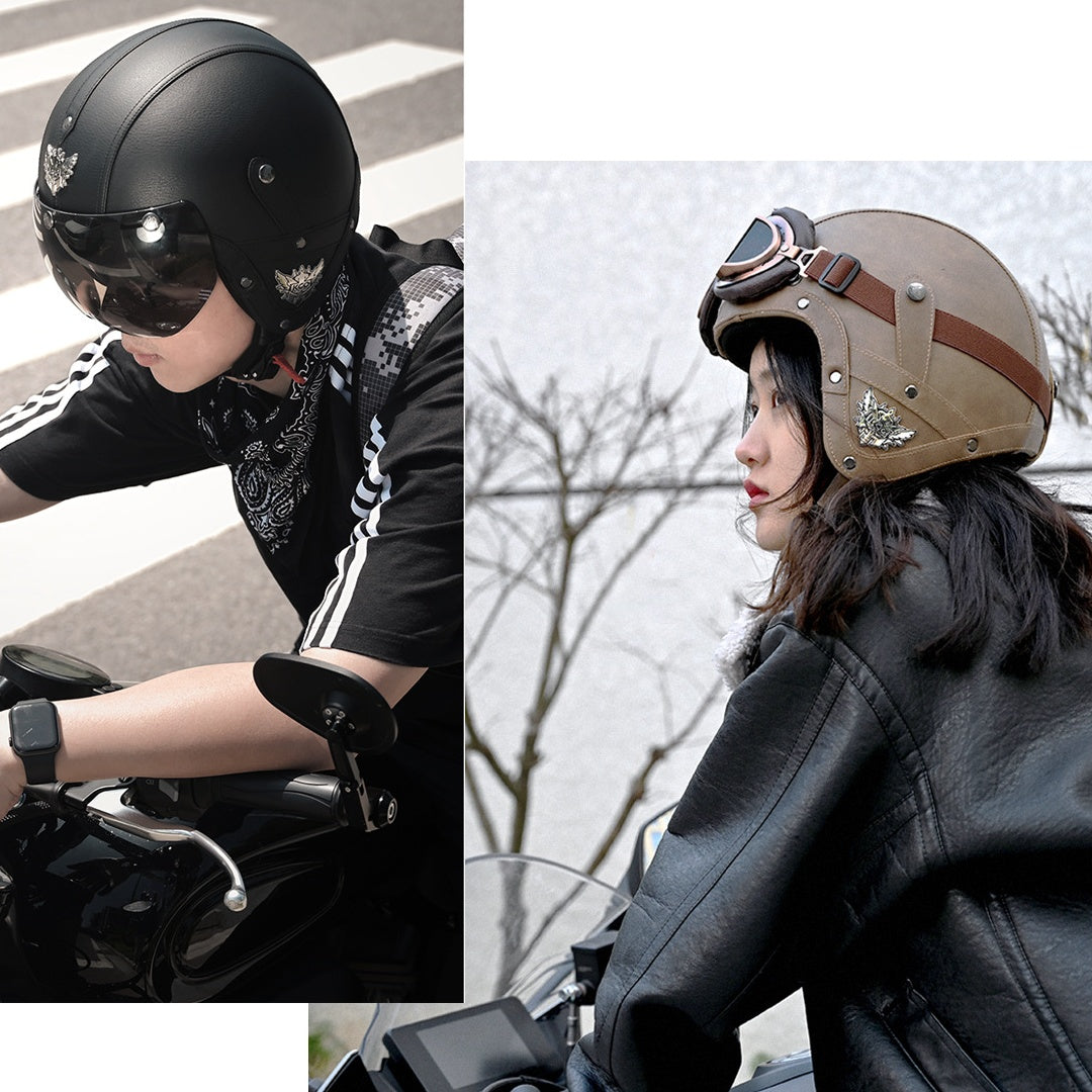 Moto électrique Retro Four Seasons Casque de moto en cuir