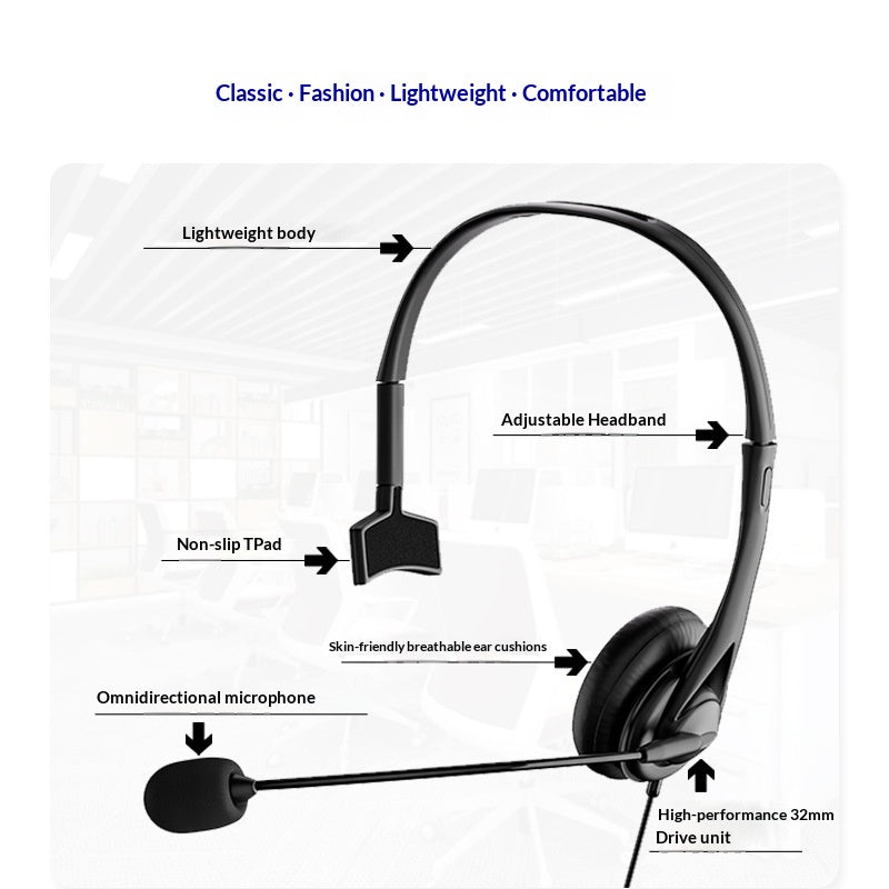 Oreillette de centre d'appel filaire à une oreille professionnelle
