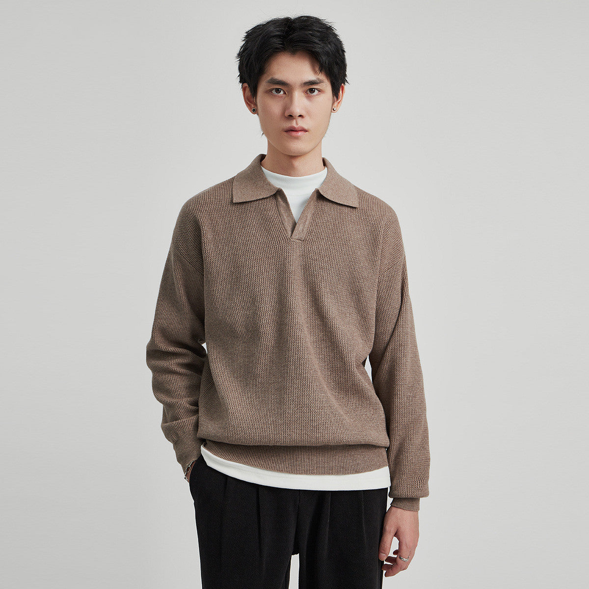 Lapel Sweater Men's Autumn Anti-Pilling col V Long Sleeve Top