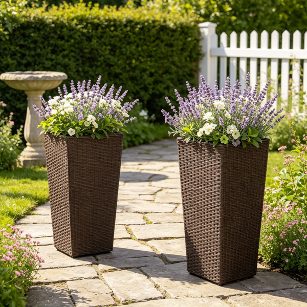 Ensemble de 2 plants de rotin avec pots intérieurs amovibles