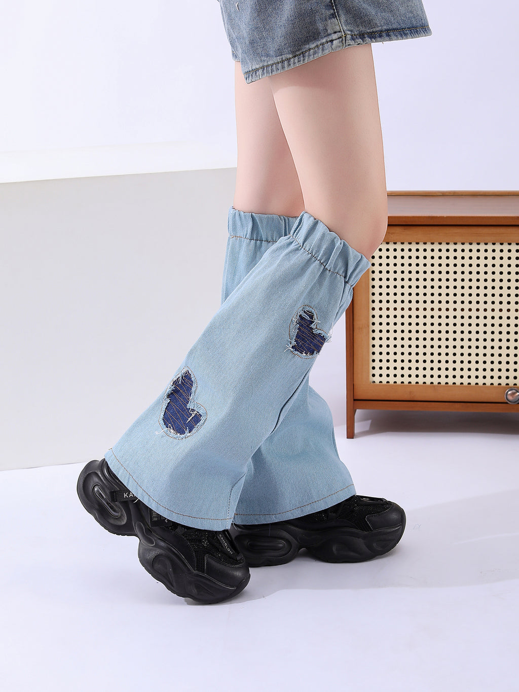 Y2K Denim Polyester Jambe Warmers Longueur du plancher Pantalon empilé au-dessus de la poignée de genou