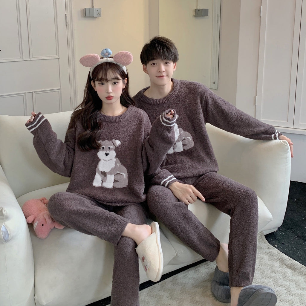 Couple Gp Japonais Mignon chien Parent-enfant Soft Home Porter pantalons à manches longues Ensemble de pyjamas