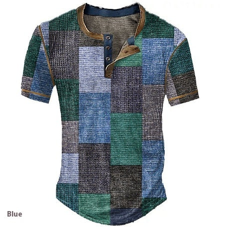 Vêtements Hommes Graphic Plaid Color Block Imprimé Waffle Henley Chemise manches courtes hommes