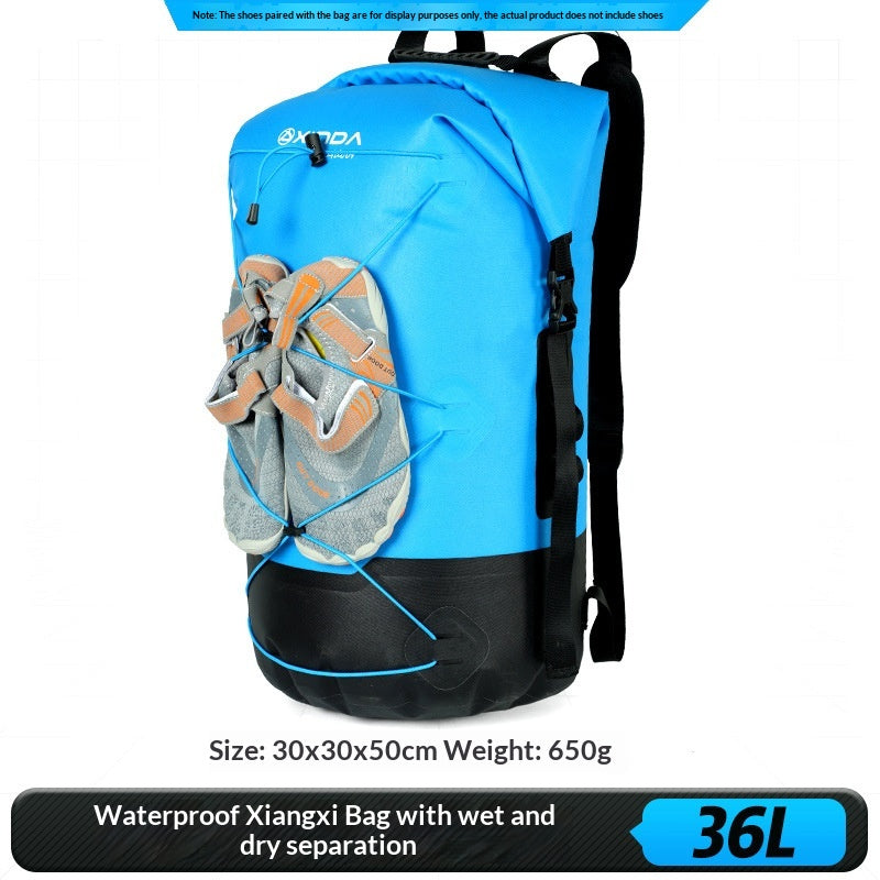 Outdoor backpack with IPX7 wet/dry compartment