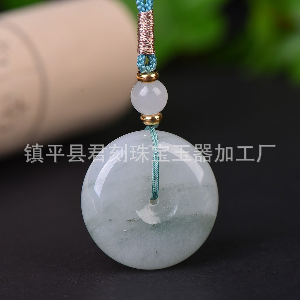Natural Xinjiang Gold Silk Jade Tianshan Pendentif de paix vert avec chaîne