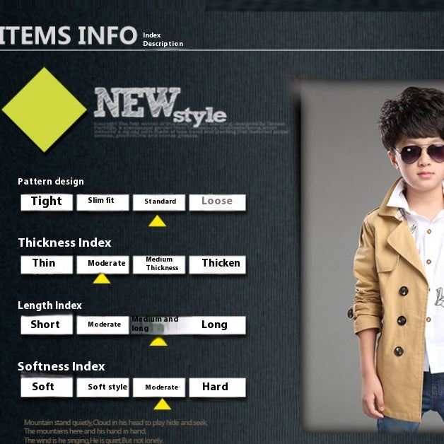 Mid-long Trend Casual Trench Coat pour garçons
