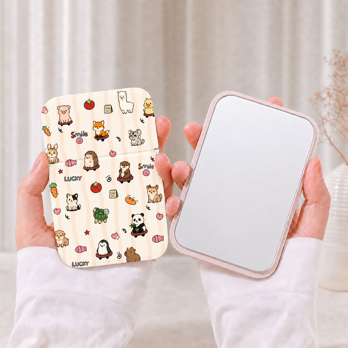 Mignon dessin animé animal imprimé pliant miroir compact