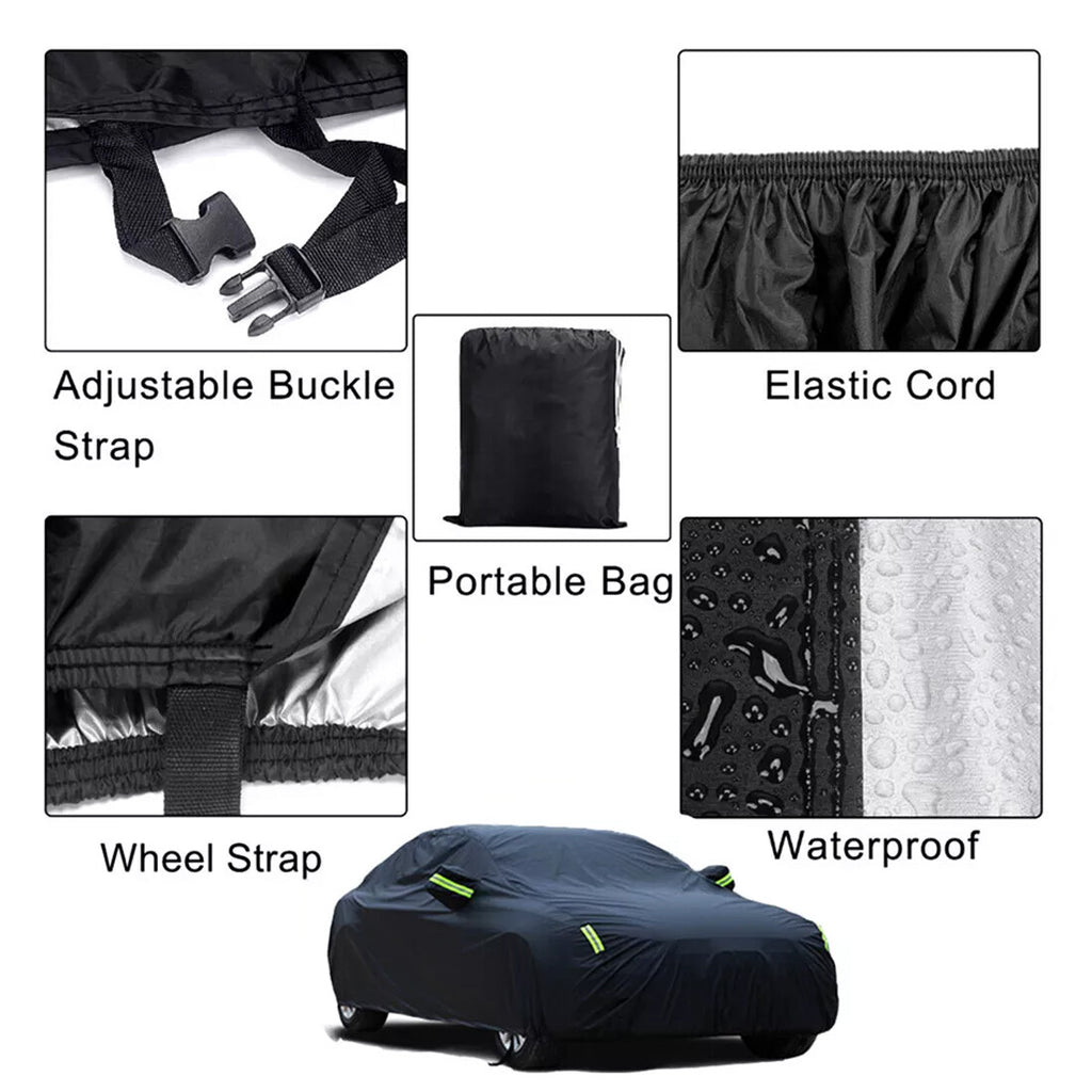 All Weather Full Car Cover 190T Polyester Protection anti-poussière UV Bretelles anti-vent avec Re