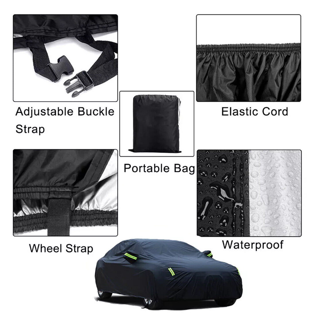 All Weather Full Car Cover 190T Polyester Protection anti-poussière UV Bretelles anti-vent avec Re