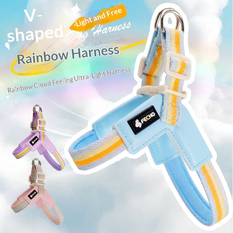 Harnais de laisse de chien respirant Set coloré Rainbow Contrast Design pour petits à moyens chiens