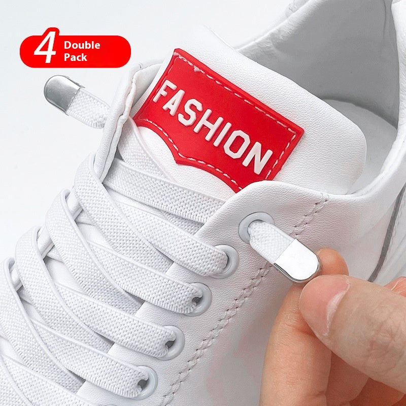 Shoelace pour les gens paresseux Rope élastique sans lacets Enfants Flat Buckle Chaussures blanches sans cravate