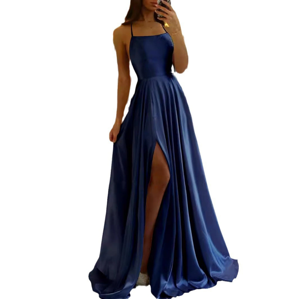 Robe de style européen et américain longue d'Amazon Slim Strap dos à dos Robe haute fente Danc