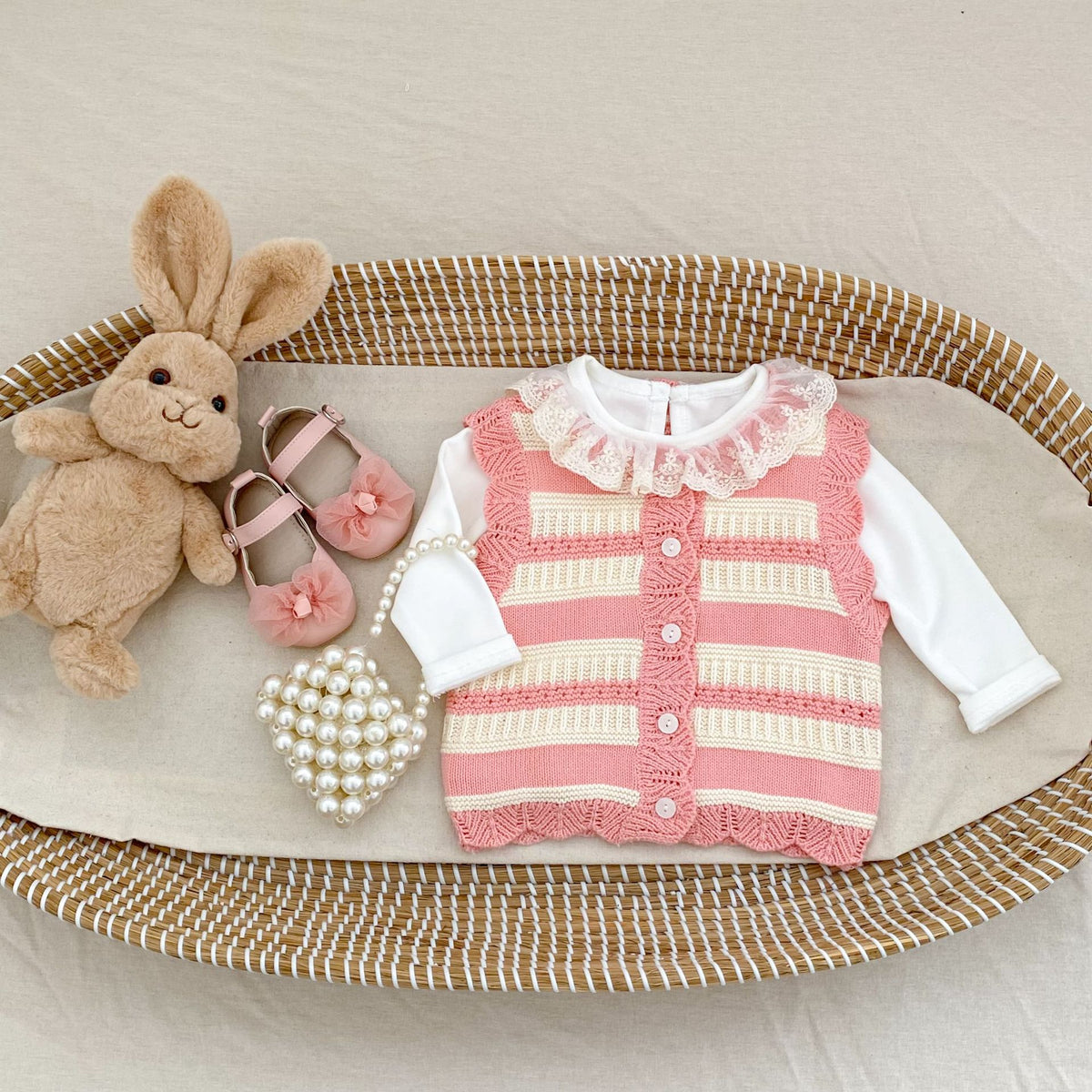 Veste de cardigan rayé de fil de coton pour bébé