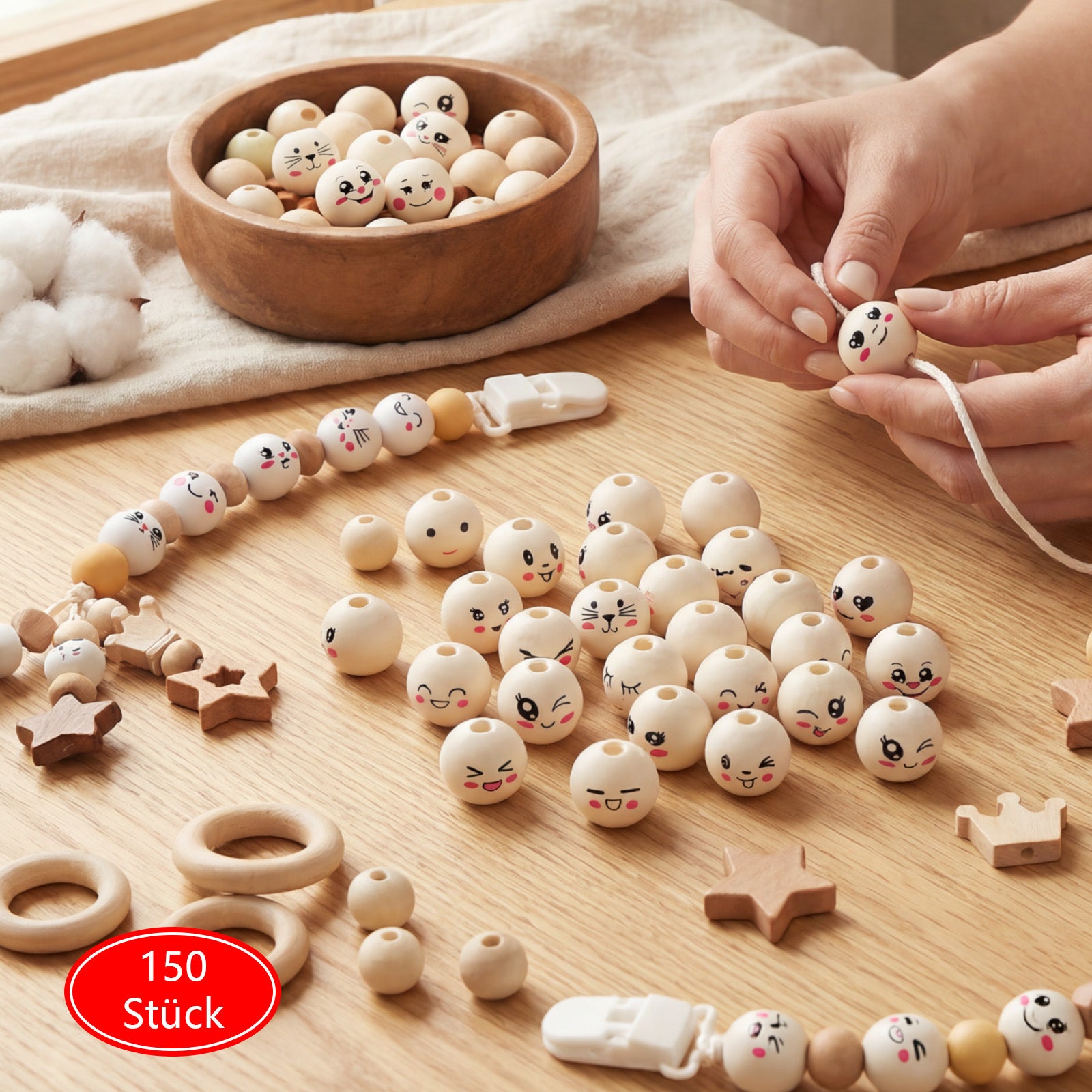 150 perles en bois avec trous pour la fabrication de bijoux bricolage