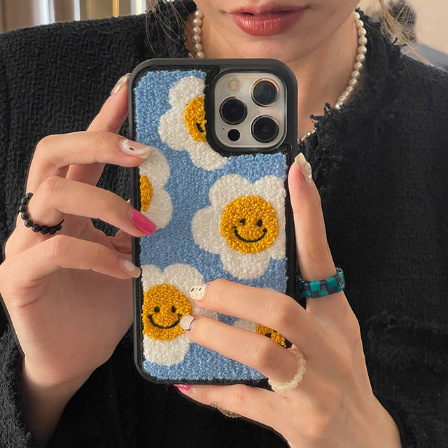 Japon Coréen en peluche d'hiver Broderie Sun Flower Soft Case IPhone