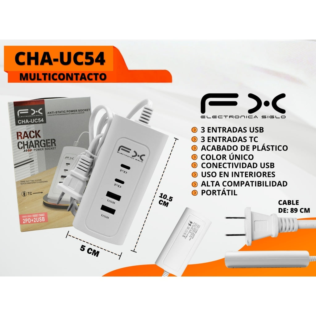 Bande d'alimentation multifonctions avec 2 ports usb et 2 ports de recharge de type c