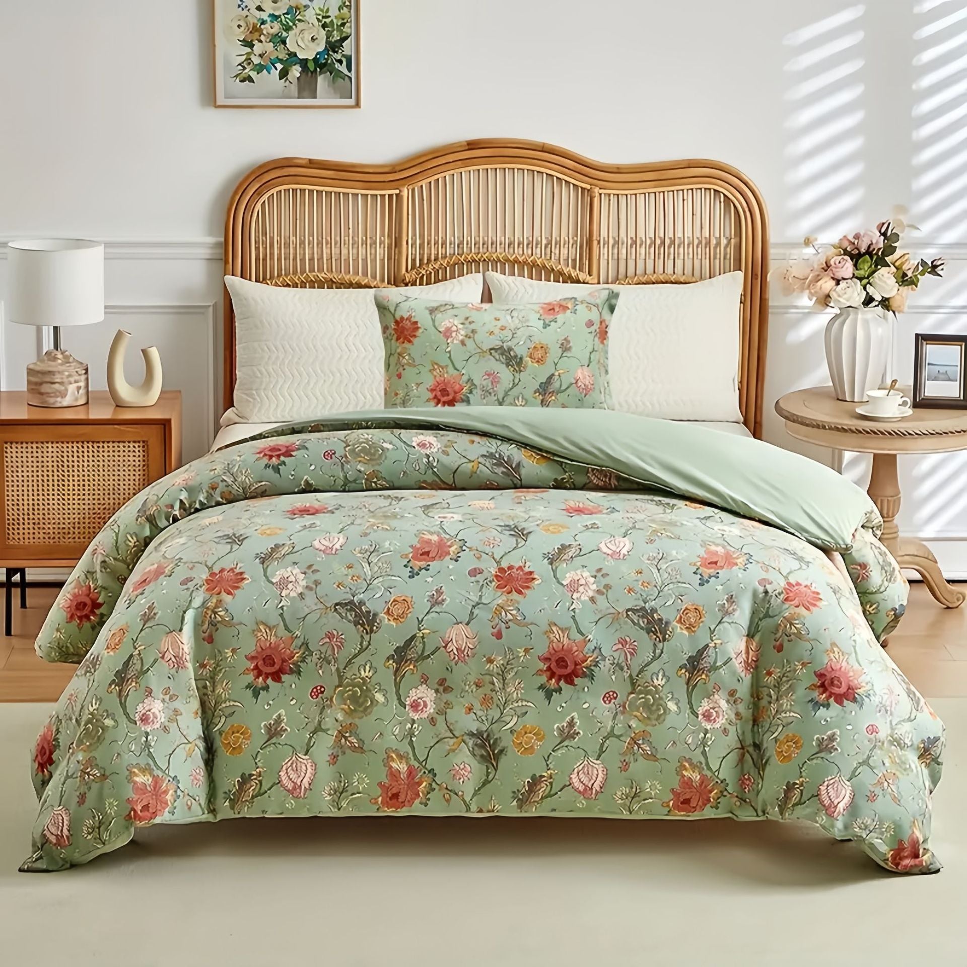 Couvercle de couette et ensemble de draps pour literie en coton fleur de quatre pièces
