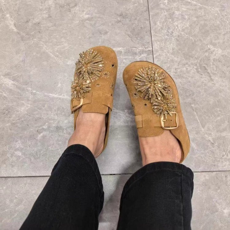 Femmes Grande Sole Strass Floral Birken Style Mules