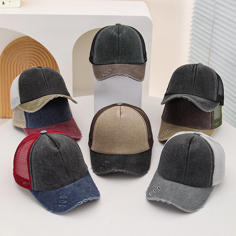 Multi-couleur Frayé Lavé Vintage Mesh Respirant Mode Sun-protective Casquette de baseball