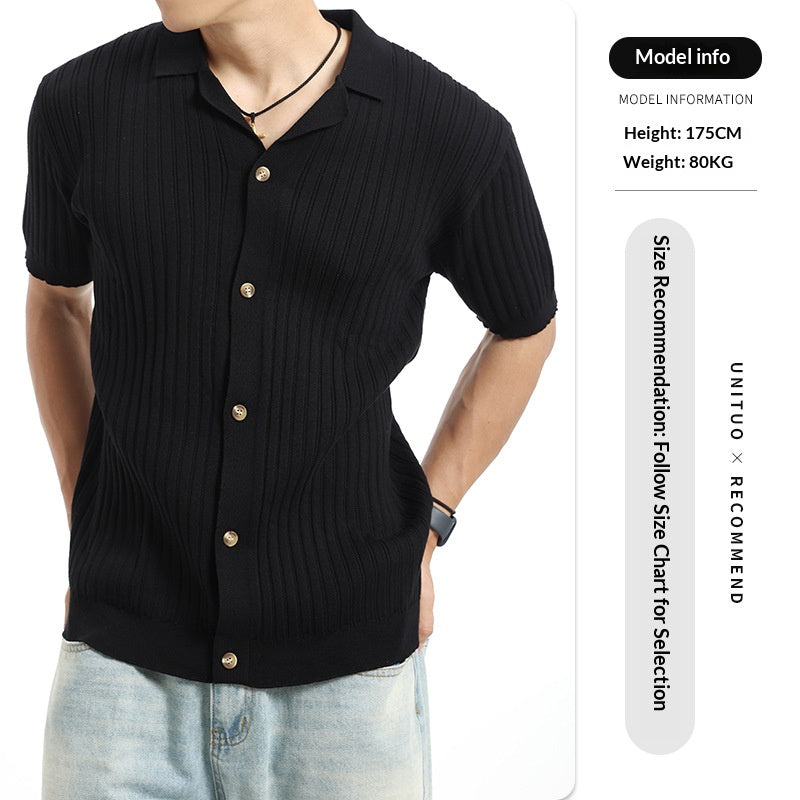 Vieux style d'argent hommes Lapel Ice Silk POLO Knit Cardigan