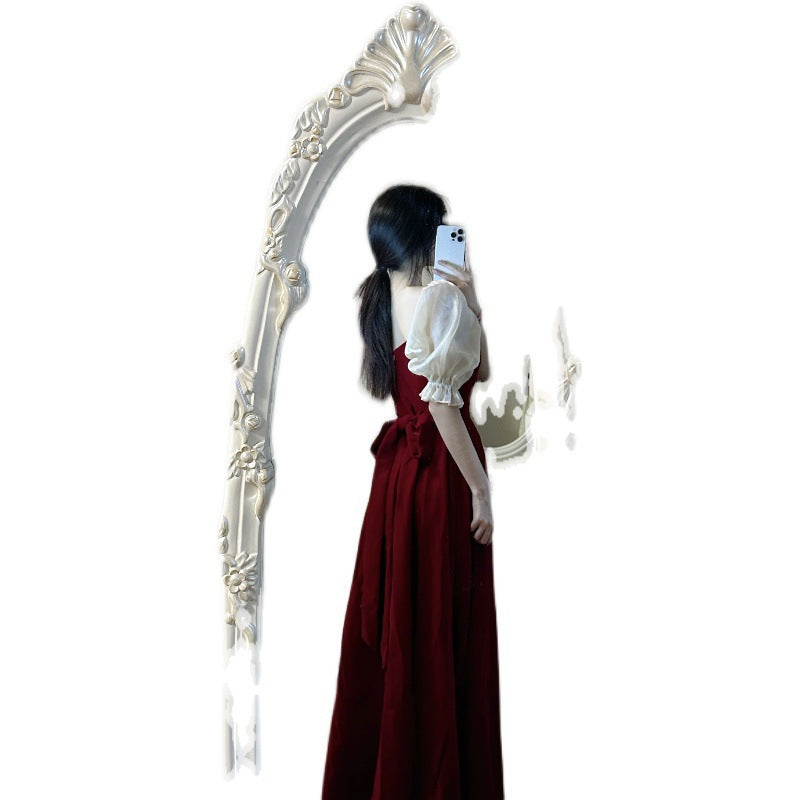 Petit Vin Plus Taille Puff Rouge Manches Princesse Robe de soirée de haute qualité