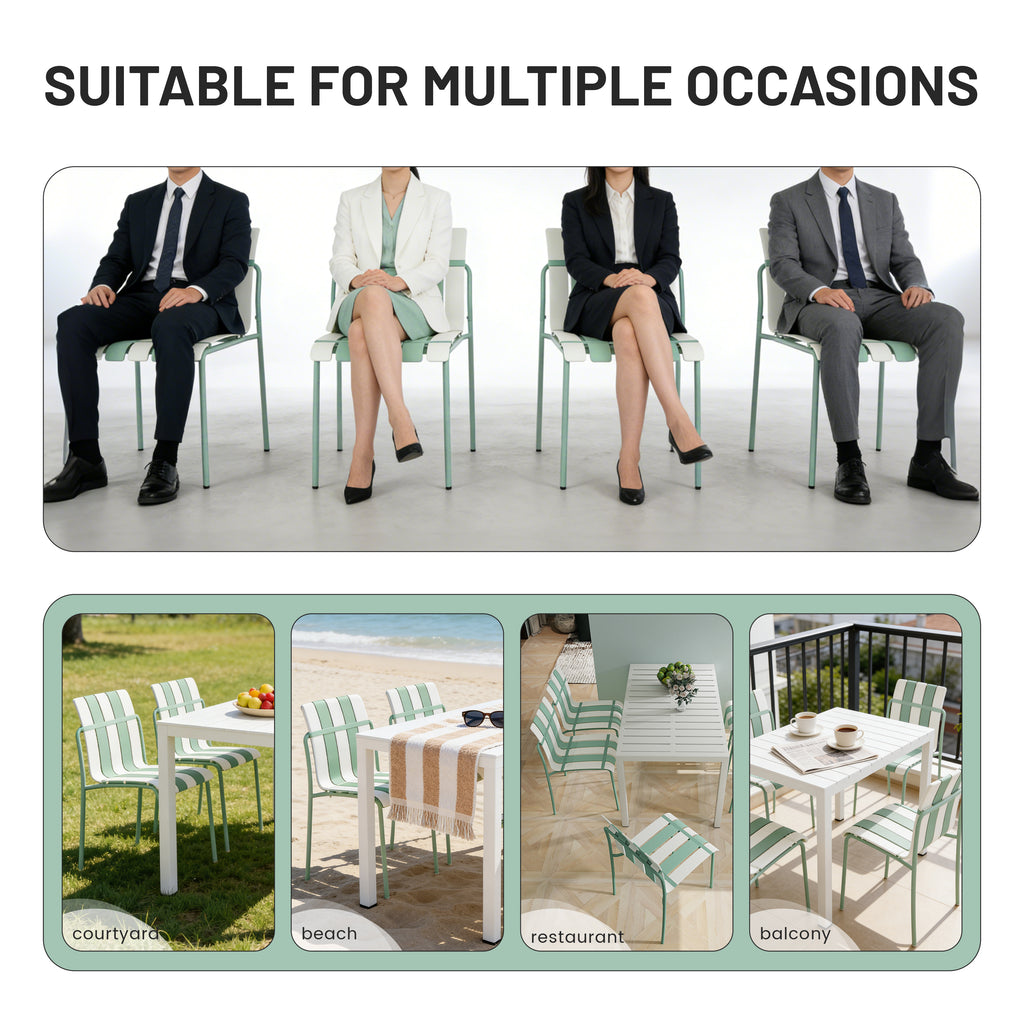 Été - 4-Pack Chaises de bloc de couleur rayé moderne - Siège PP étanche et jambes en métal robuste