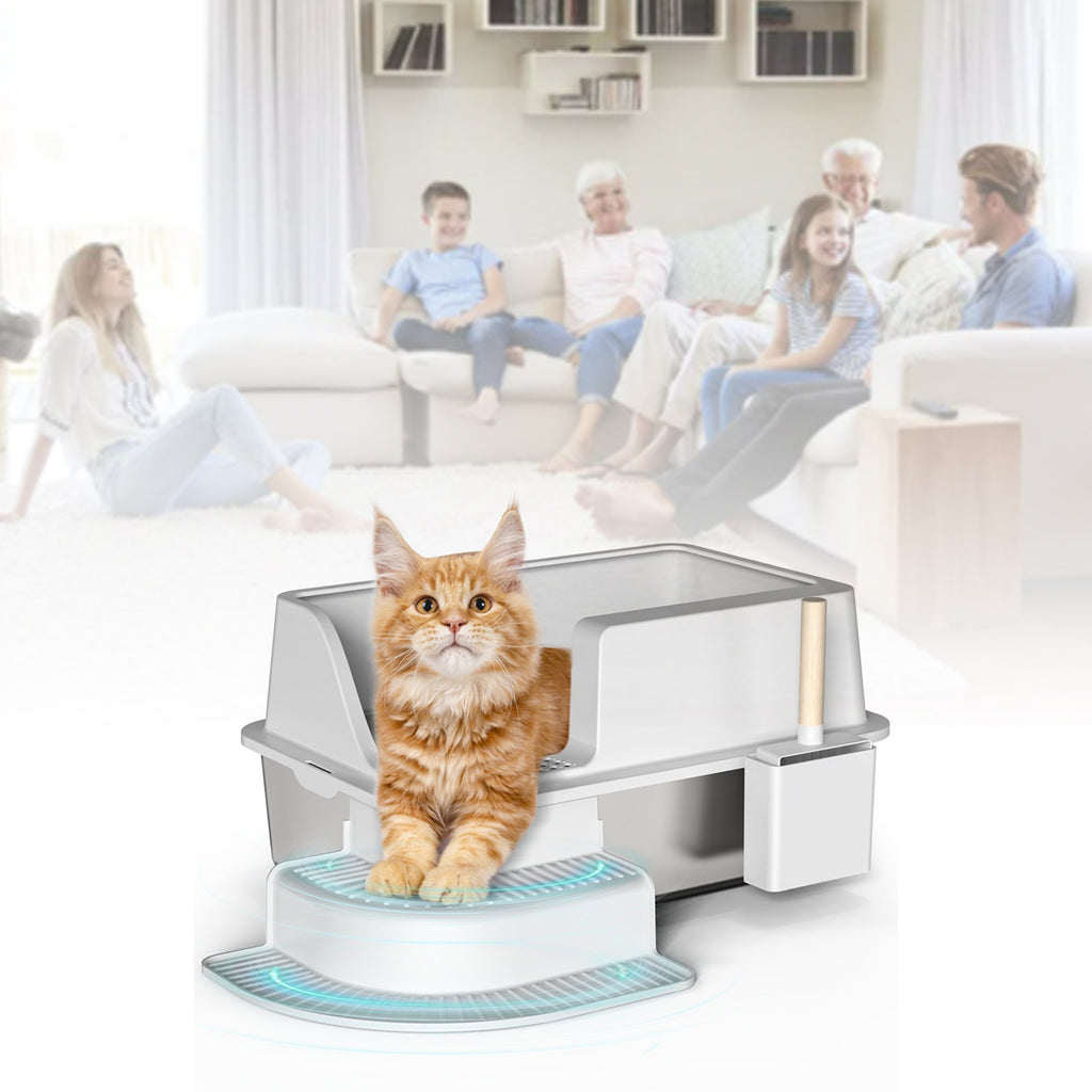 Boîte à litière semi-fermée de 30L avec pied de pied et boîte à litière en acier inoxydable Scoop