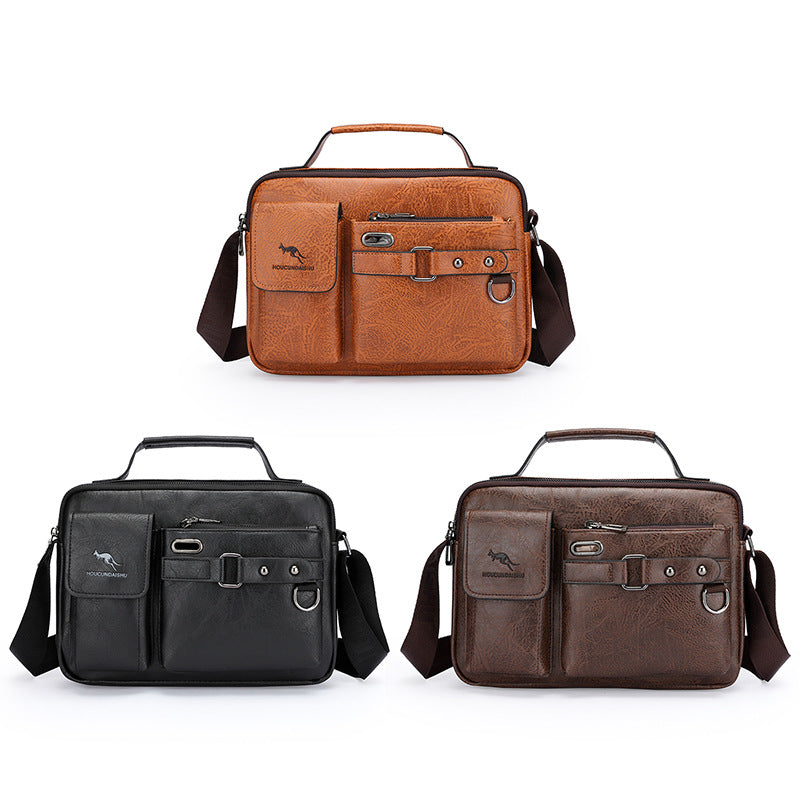 Homme Grande capacité PU sac d'épaule style d'affaires rétro