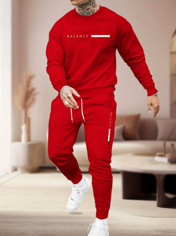 Sweat-shirt à col rond imprimé homme et ensemble de pantalons longs