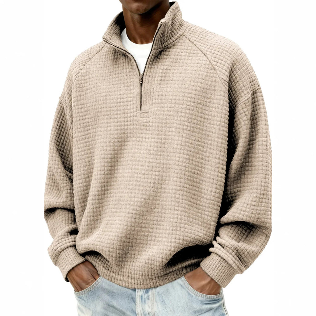 Rétro zippé petit chèque Casual Stand-collar Hommes manches longues