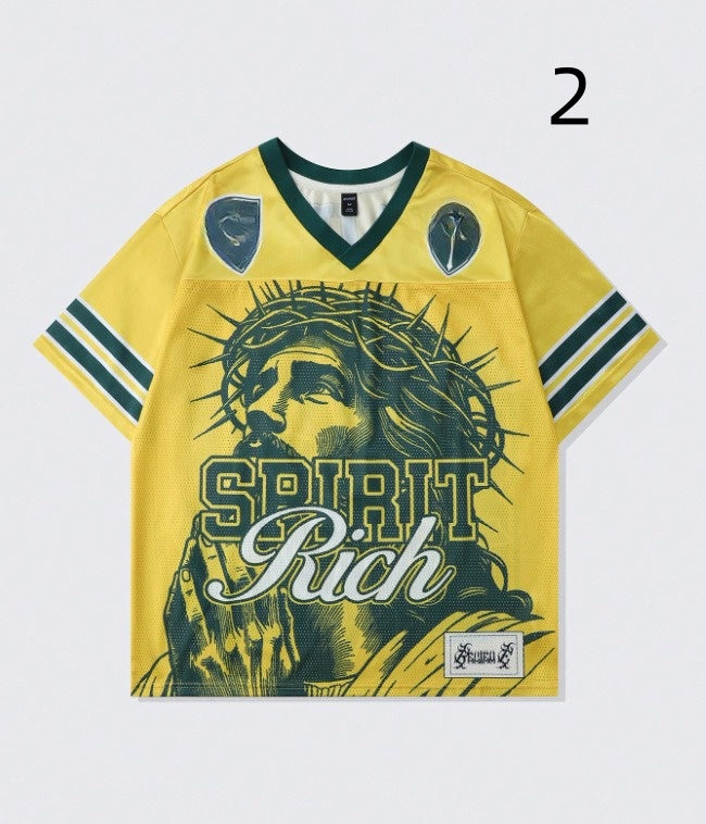 T-shirt lettre Retro Polyester Mesh American Retro
