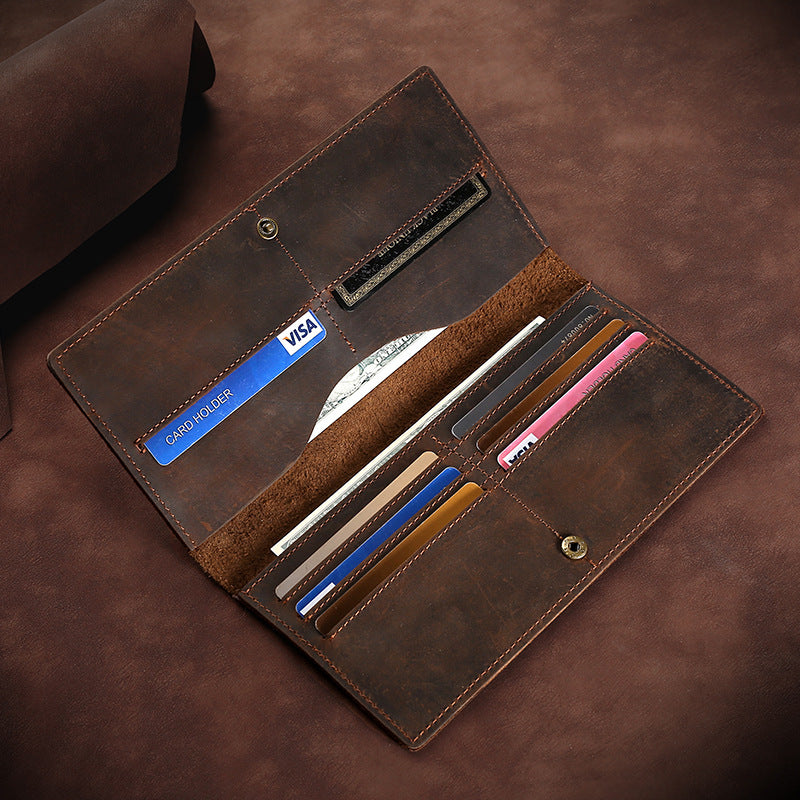 Porte-cartes homme en véritable cuir de cheval long