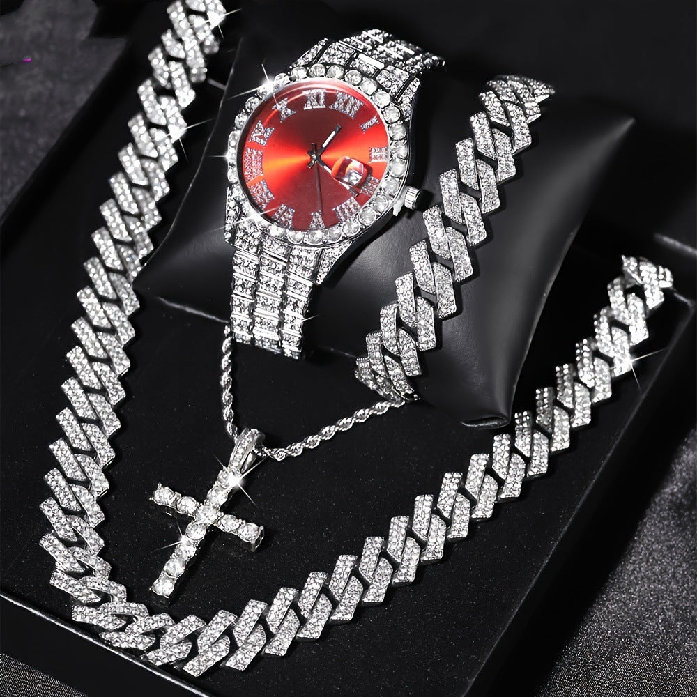 Diamond Ceinture en acier de luxe Quartz montre bracelet cubain
