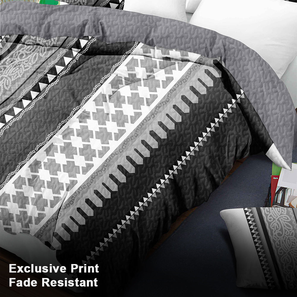 3-Piece gris blanc et noir abstrait bande lit couvre pour roi de Californie
