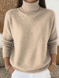 Fashion Ladies Solid Color Casual tricoté col tortue pullover
