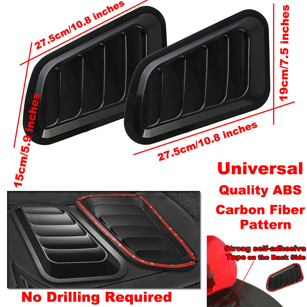 Bloss Black Car Bonnet Hood Air Flow Intake Scoop Vent Decor couvre Universal 2X