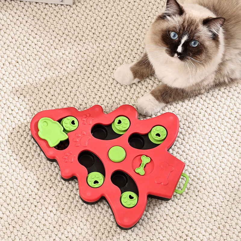 Noel Tree Cat Puzzle Feeder Slow Feeder Bowl Jouet de formation interactif IQ pour intérieur C