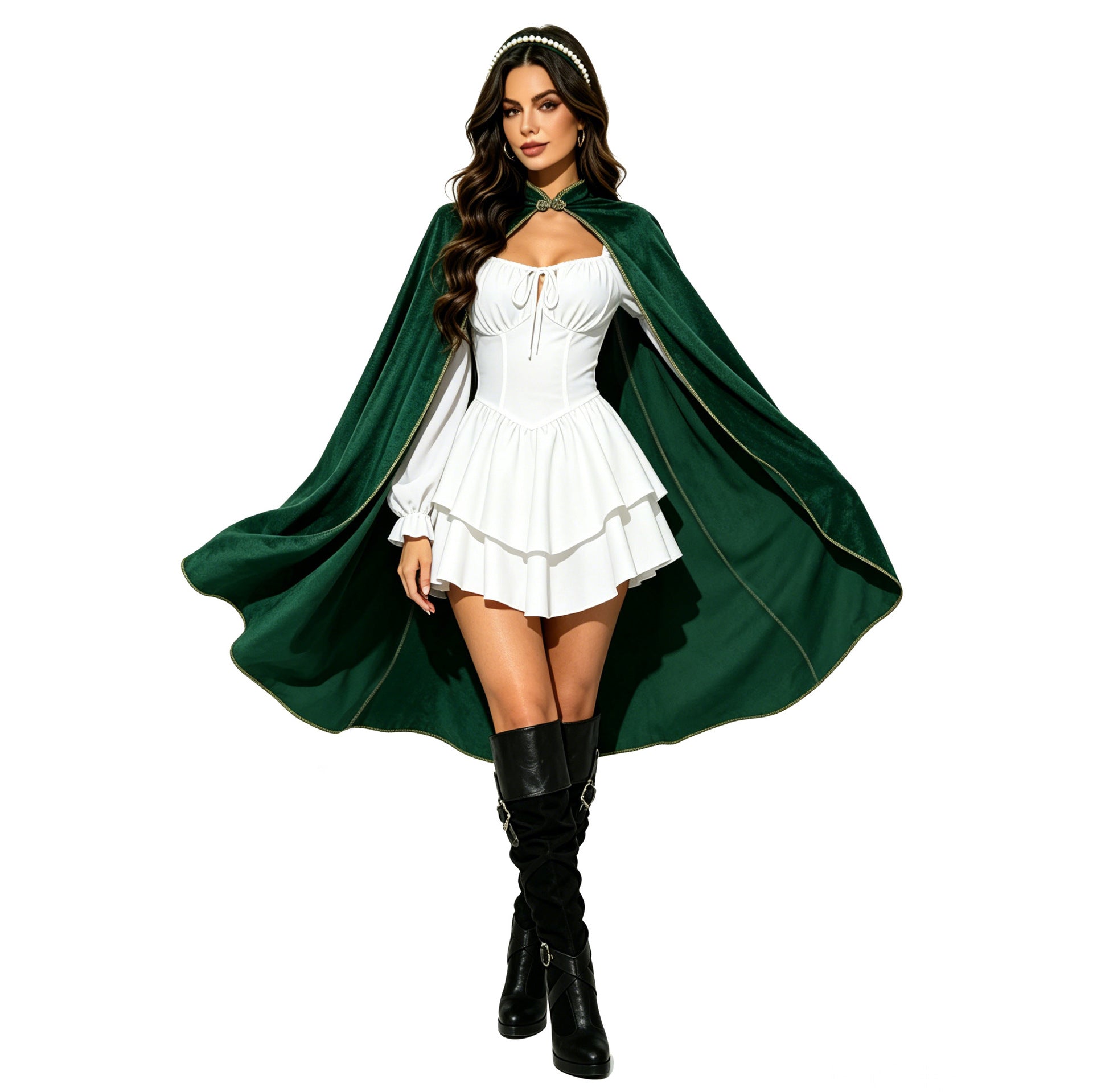Cloque de velours d'or vintage avec collier de support Châl Halloween Cape