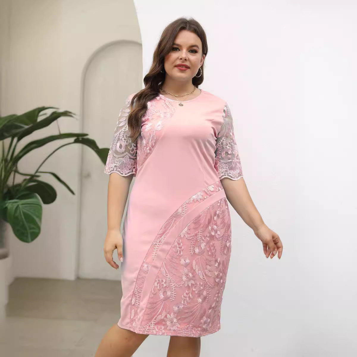 Plus Size Women's Embroidered Lace Dress