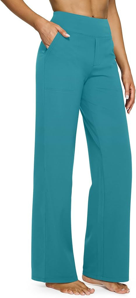 Pantalons à pattes droites à taille haute avec poches longues