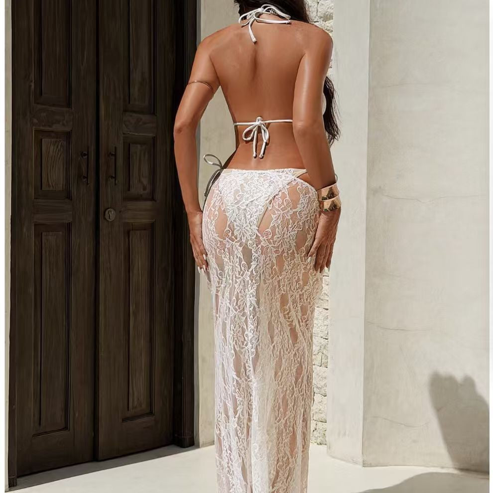 Les femmes Sexy Dentelle Hollow-Out Trois-Piece Beach Set
