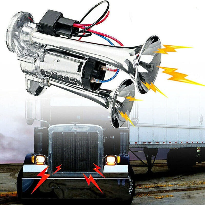 600DB Super Loud Car Truck Boat Dual Trumpet Train 12V Air Horn Compressor Kit