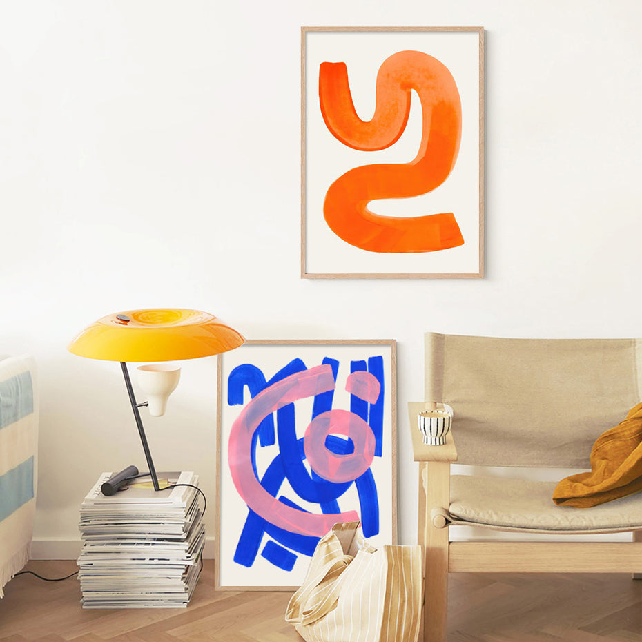 Modern Abstract Mid-century Aquarelle Brosse Affiche sur toile orange