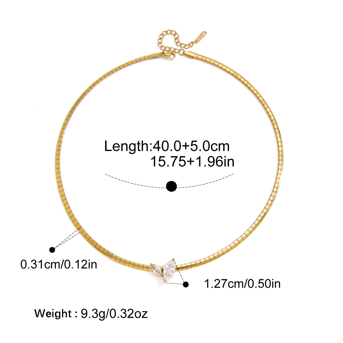 Collier en acier inoxydable à ressort étroit Zircon Snake Bone