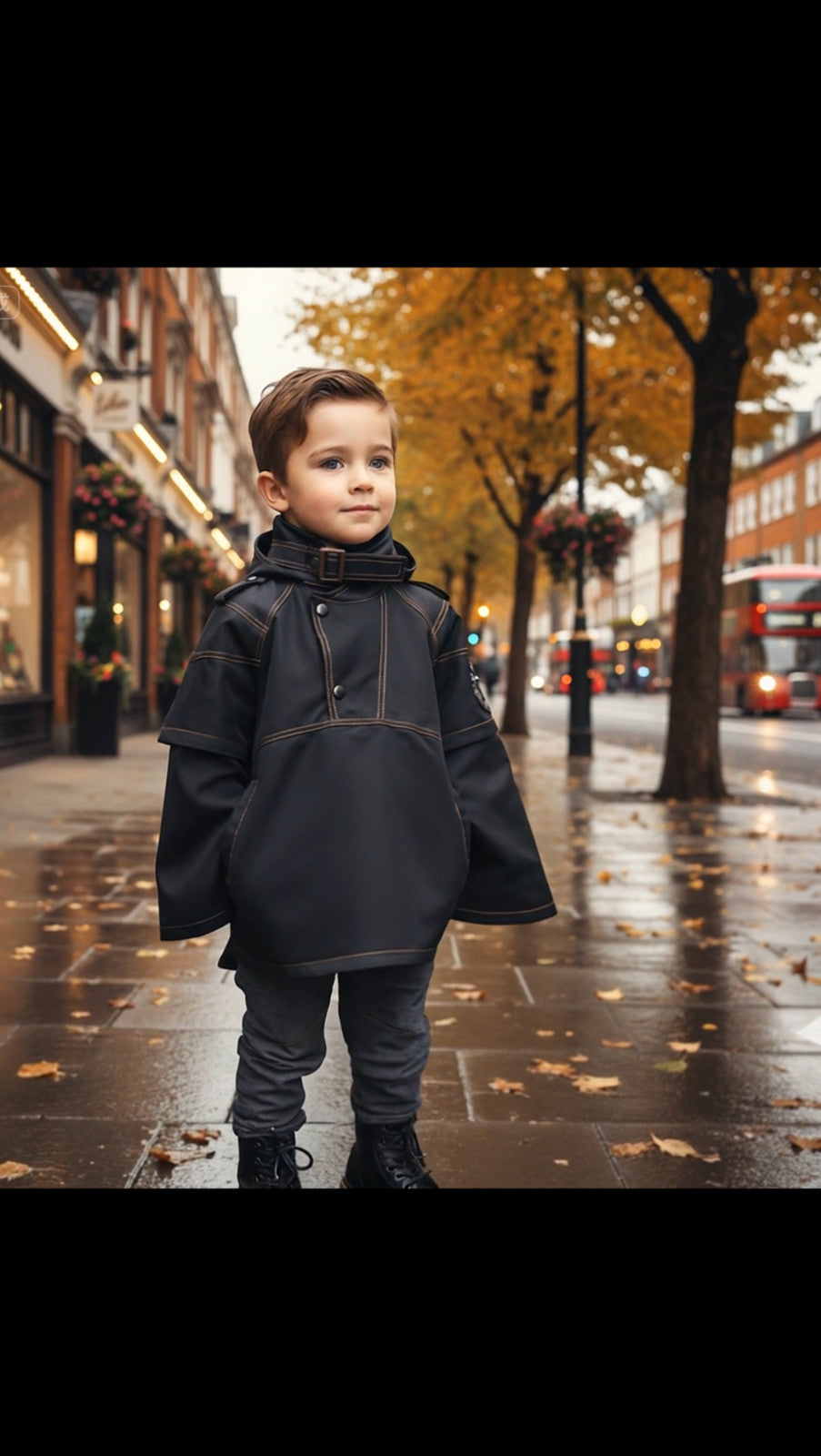 Enfants Léger Poncho Coat Black Cape Jacket Windproof Printemps Âge 3-5Y