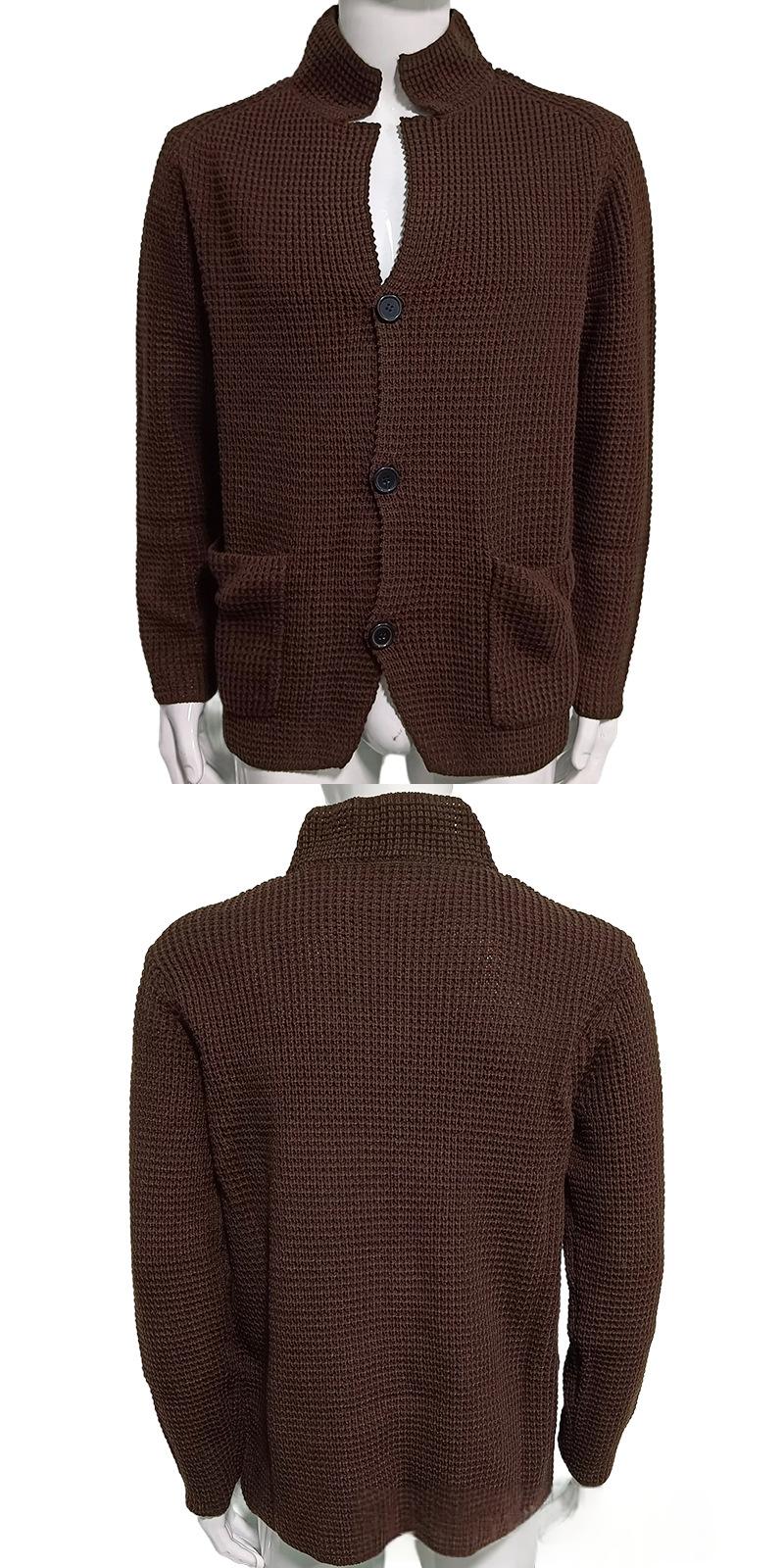 Mens Manteau tricoté de longueur moyenne avec un collier debout