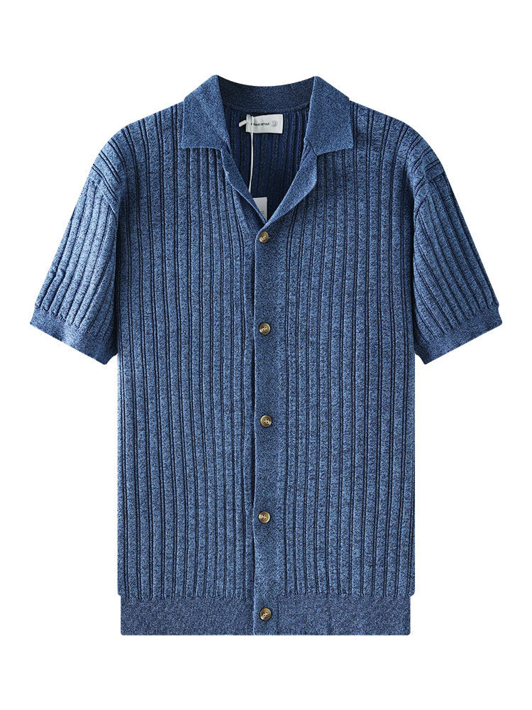 Vieux style d'argent hommes Lapel Ice Silk POLO Knit Cardigan