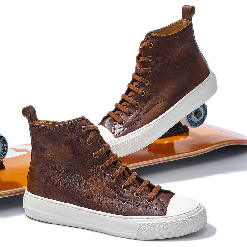 Sneakers de style retro japonais et coréen en cuir véritable