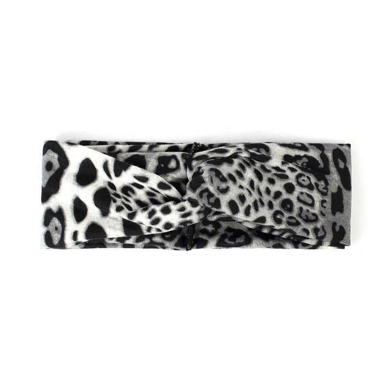 Leopard imprimé bande de tête de traction croisée avec large brim